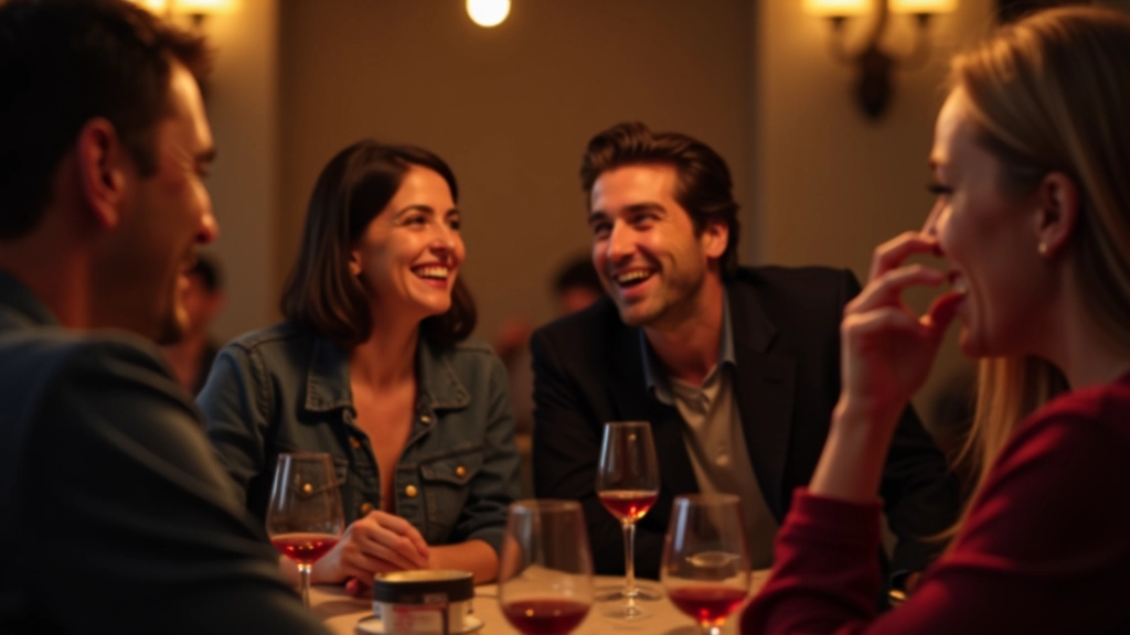 Diverse group of adults aged 40-60 laughing together at a game night table