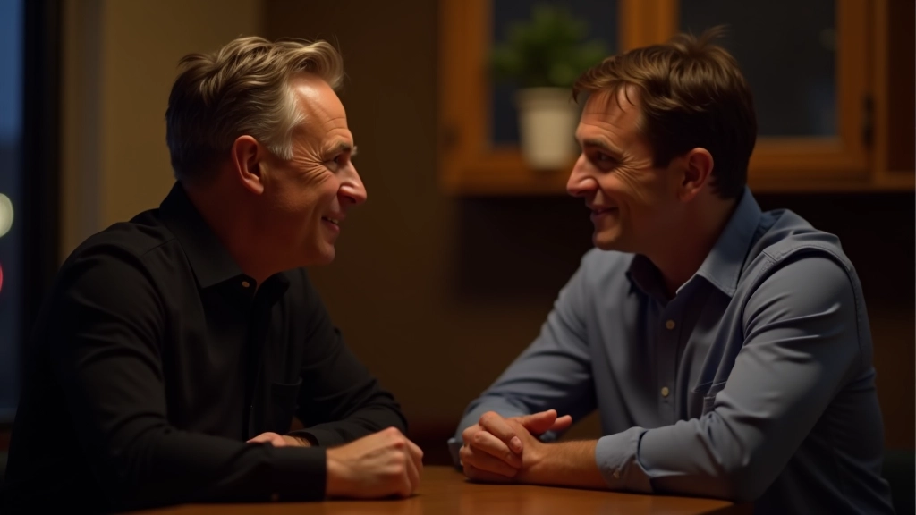 Two players engaged in intense discussion during Mafia game night, focused conversation